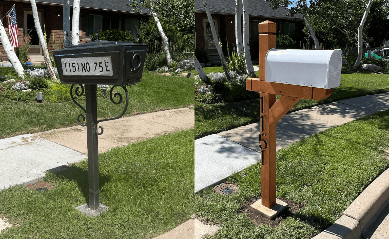 White mailbox on wooden post